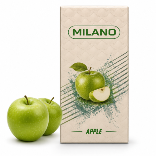 Milano Apple (Elma Aromalı) Sigara, ferah elma aroması ve yumuşak içim karakteriyle premium aromatik sigara deneyimi sunuyor.